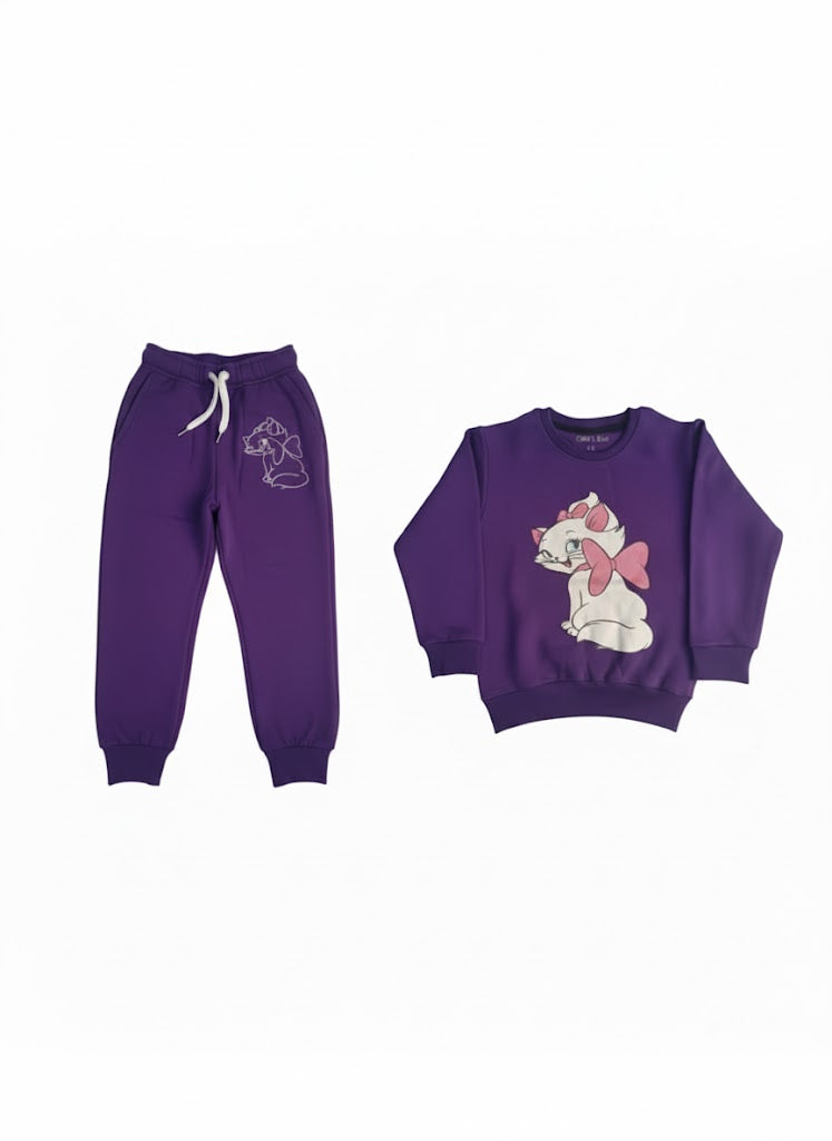 Girls' Kitty Graphic Tracksuit - Purple