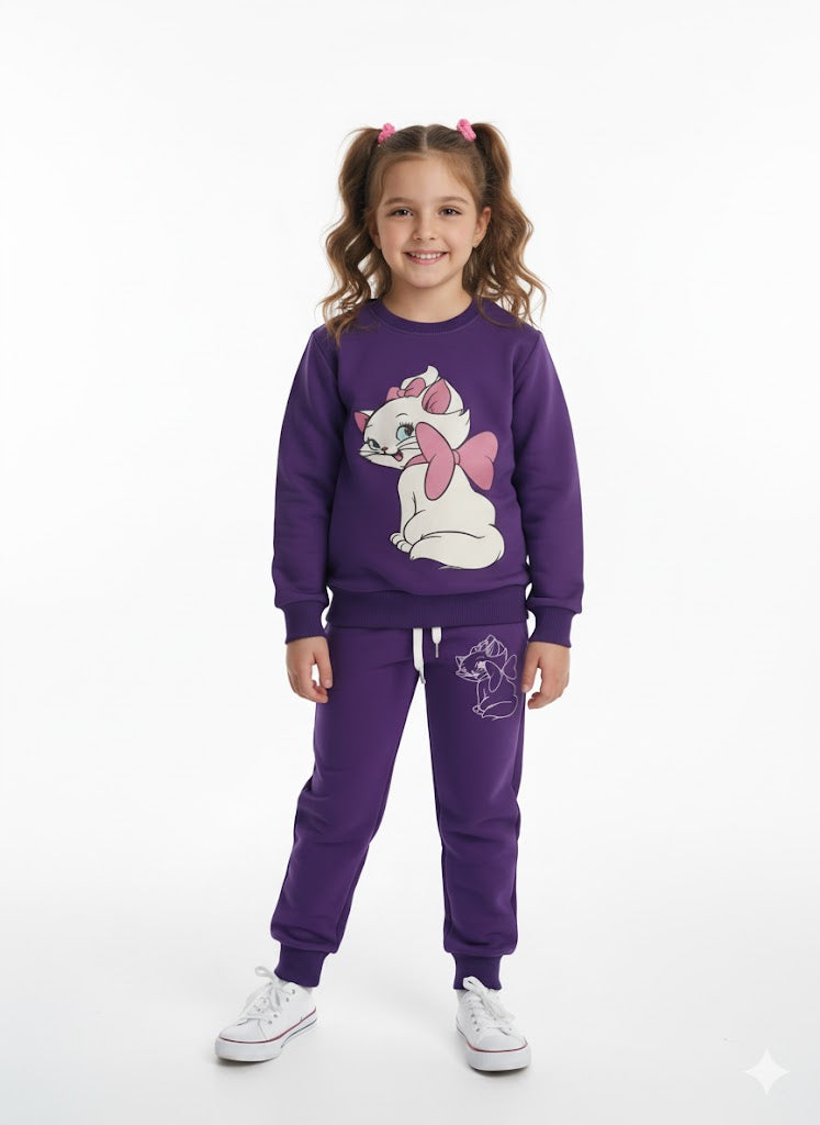 Girls' Kitty Graphic Tracksuit - Purple
